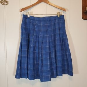 Vintage Pendleton Wool Blue Plaid Knee Length Pleated Skirt Size 10